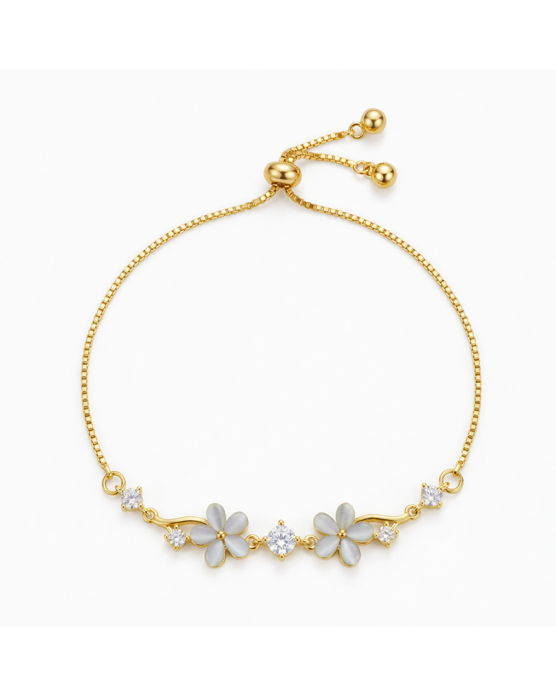 Delicate Floral Zircon Gold Plated Bracelet