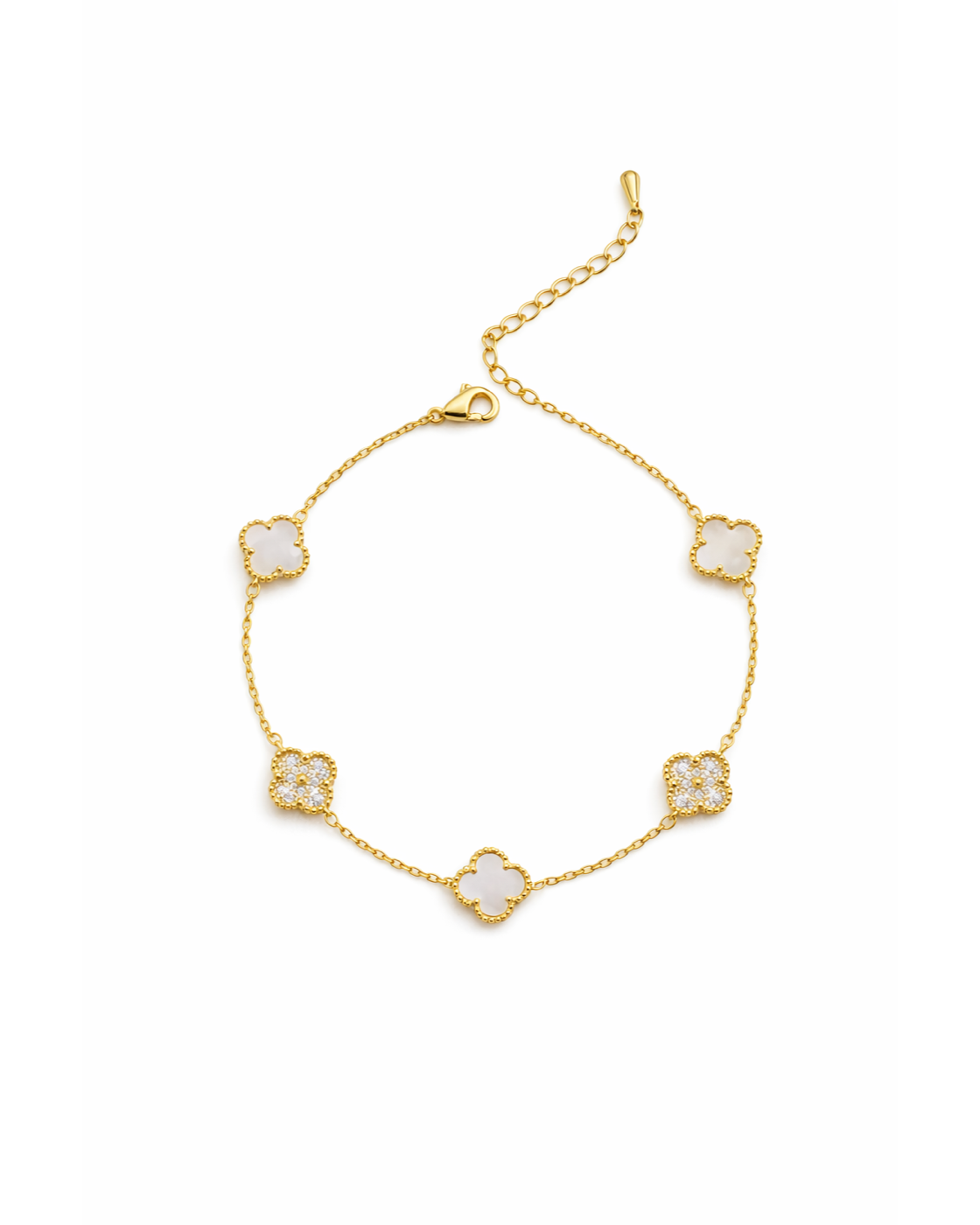 Gold Plated Clover Chain Bracelet with Zircon Accents
