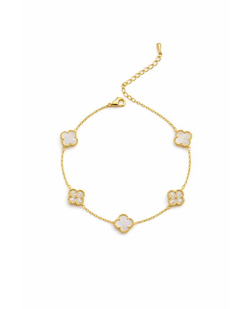 Gold Plated Clover Chain Bracelet with Zircon Accents
