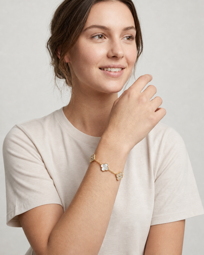 Gold Plated Clover Chain Bracelet with Zircon Accents