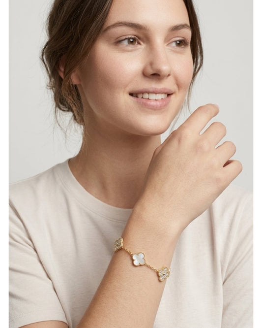Gold Plated Clover Chain Bracelet with Zircon Accents