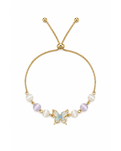 Gold Plated Butterfly Cat's Eye Bead Adjustable Bracelet