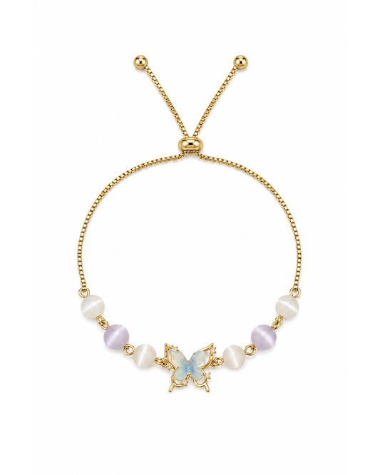 Gold Plated Butterfly Cat's Eye Bead Adjustable Bracelet