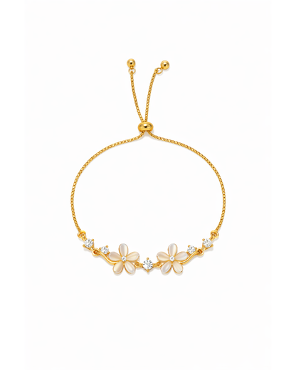 Gold Plated Cat's Eye Stone Flower Sliding Bracelet