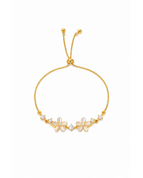 Gold Plated Cat's Eye Stone Flower Sliding Bracelet