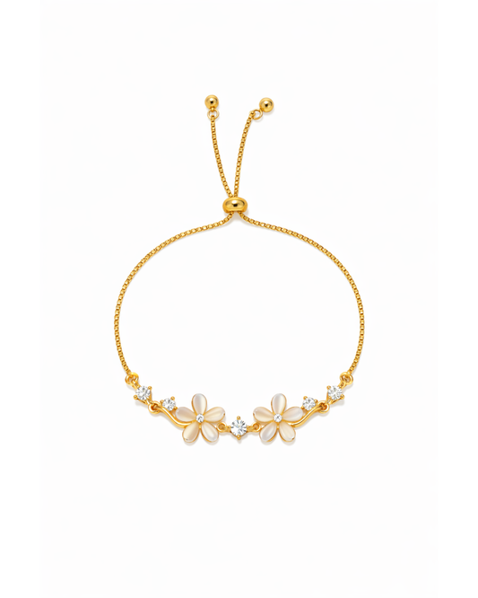 Gold Plated Cat's Eye Stone Flower Sliding Bracelet