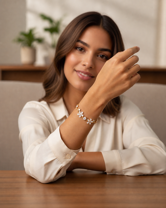Gold Plated Cat's Eye Stone Flower Sliding Bracelet