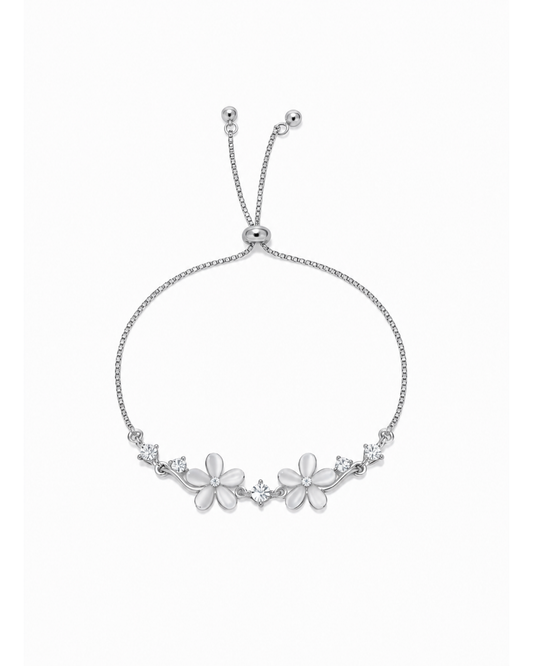 Silver Rhodium Plated Cat’s Eye Flower Sliding Bracelet