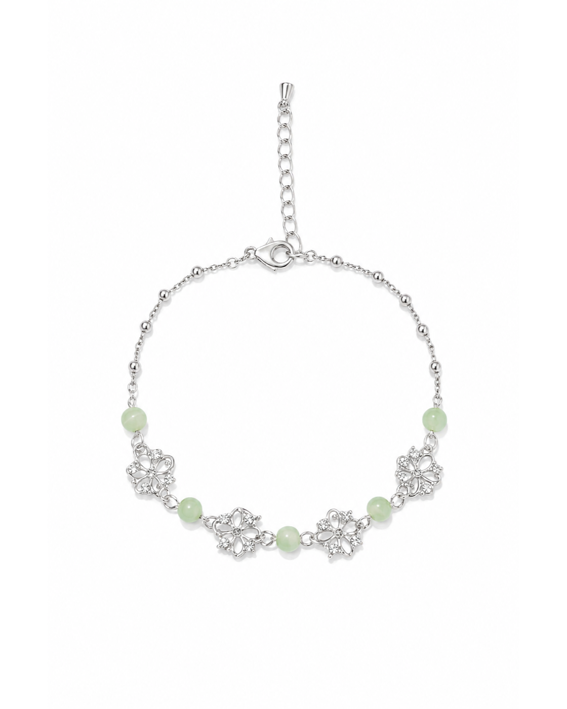 Silver Plated Hollow Flower Bracelet with Zircon Accents