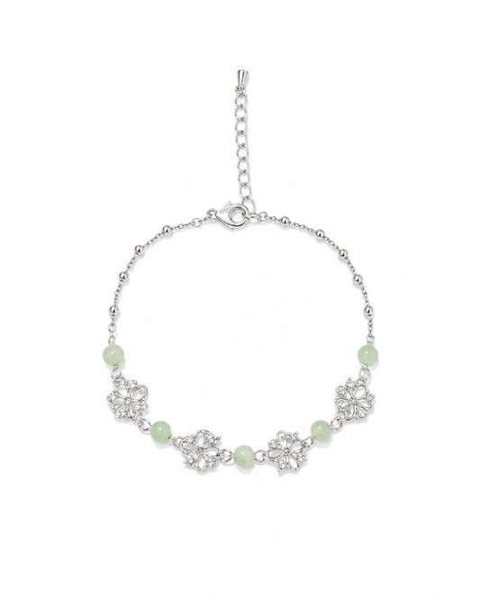 Silver Plated Hollow Flower Bracelet with Zircon Accents
