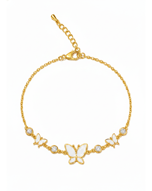 Gold Plated Butterfly Bracelet with Cubic Zirconia Accents