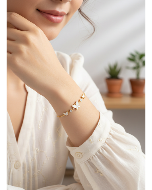 Gold Plated Butterfly Bracelet with Cubic Zirconia Accents