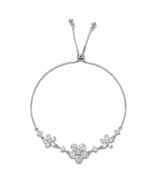 Silver Rhodium Plated Floral Sliding Bracelet