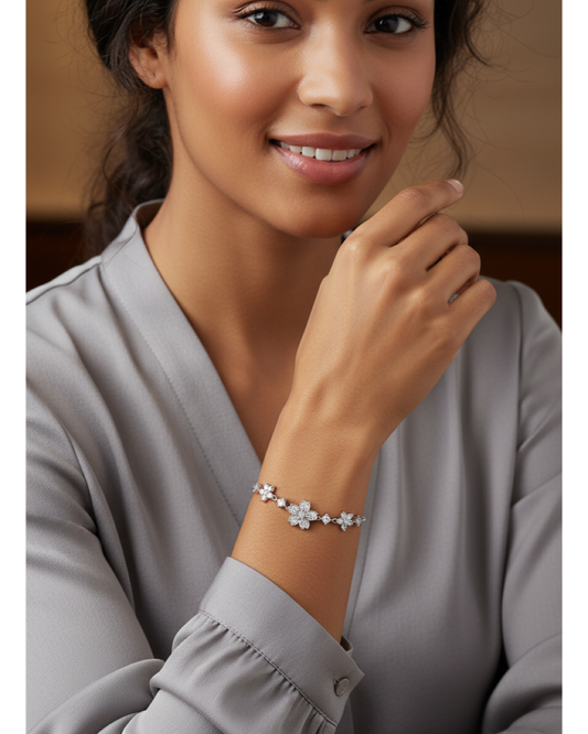 Silver Rhodium Plated Floral Sliding Bracelet