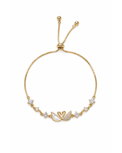 Gold Plated Swan Mother-of-Pearl & Zircon Adjustable Bracelet