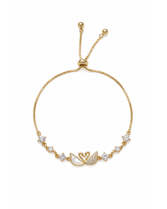 Gold Plated Swan Mother-of-Pearl & Zircon Adjustable Bracelet