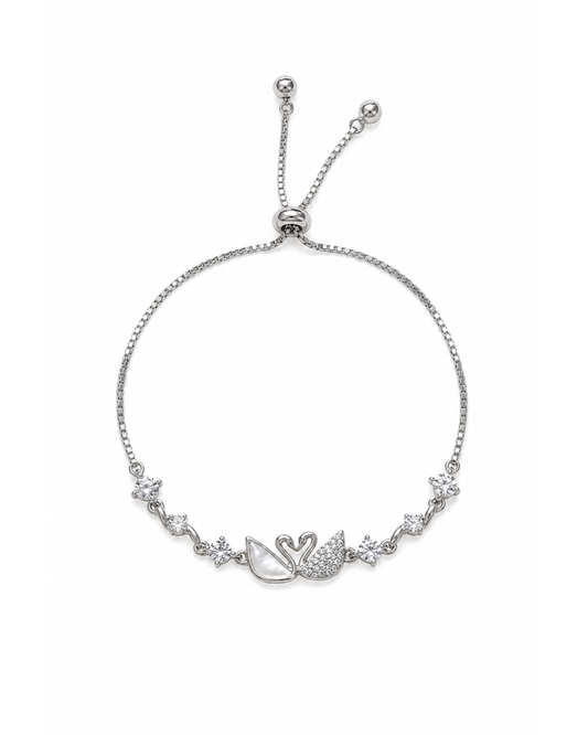 Silver Plated Swan Bracelet with Zircon Accents