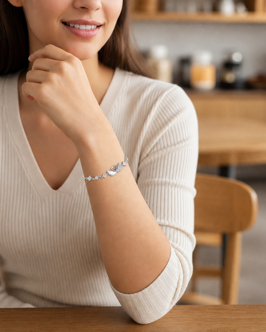 Silver Plated Swan Bracelet with Zircon Accents