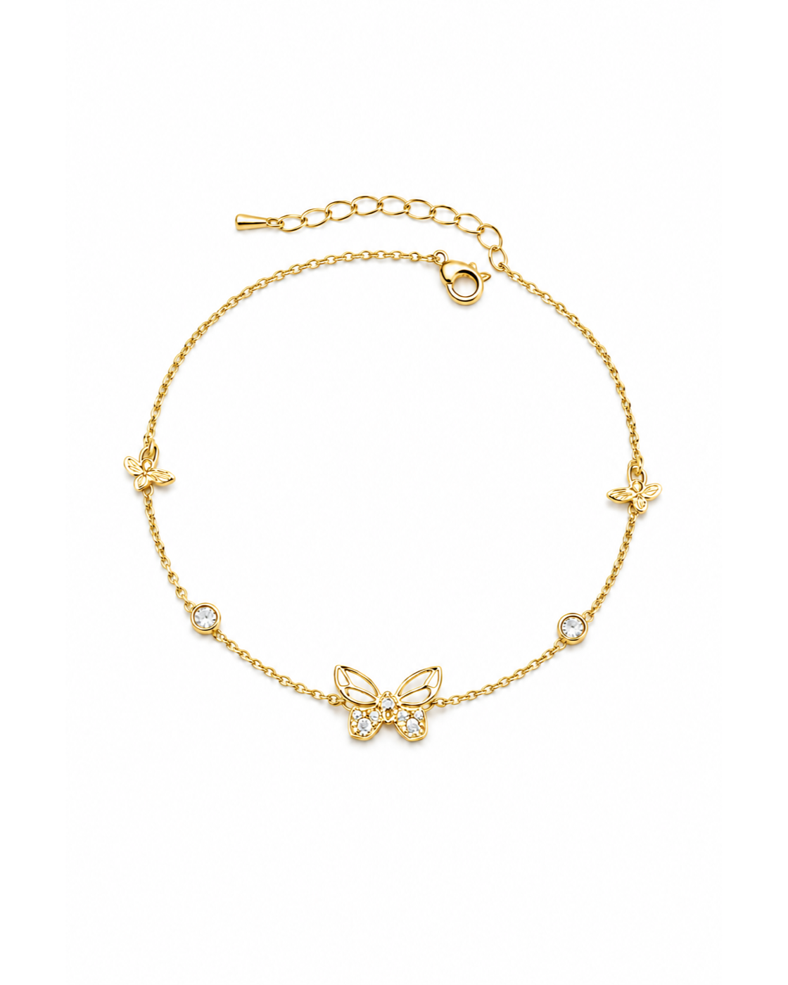 Gold Plated Hollow Butterfly Bracelet with Zircon Accents