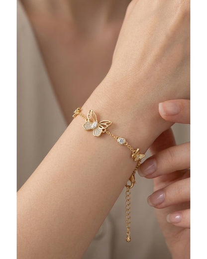 Gold Plated Hollow Butterfly Bracelet with Zircon Accents
