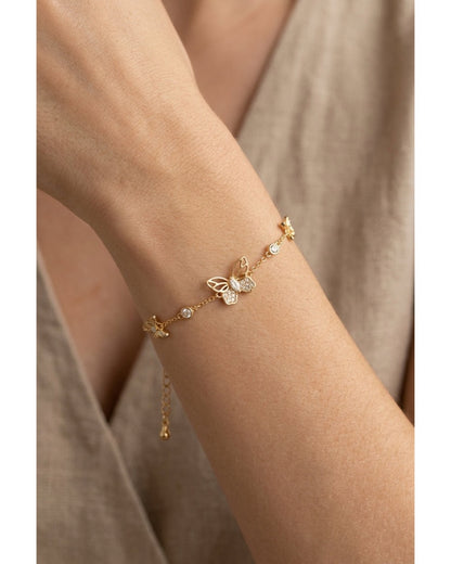 Gold Plated Hollow Butterfly Bracelet with Zircon Accents