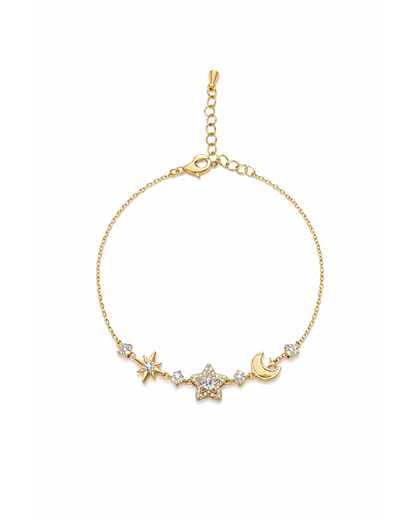Gold Plated Star and Moon Bracelet with Zircon Accents