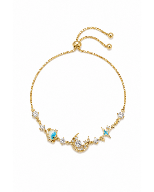 Gold Plated Blue Planet Moon Star Bracelet
