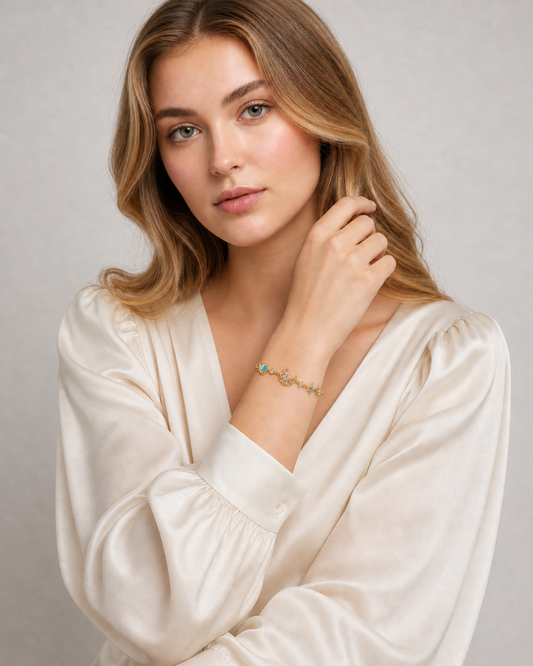 Gold Plated Blue Planet Moon Star Bracelet