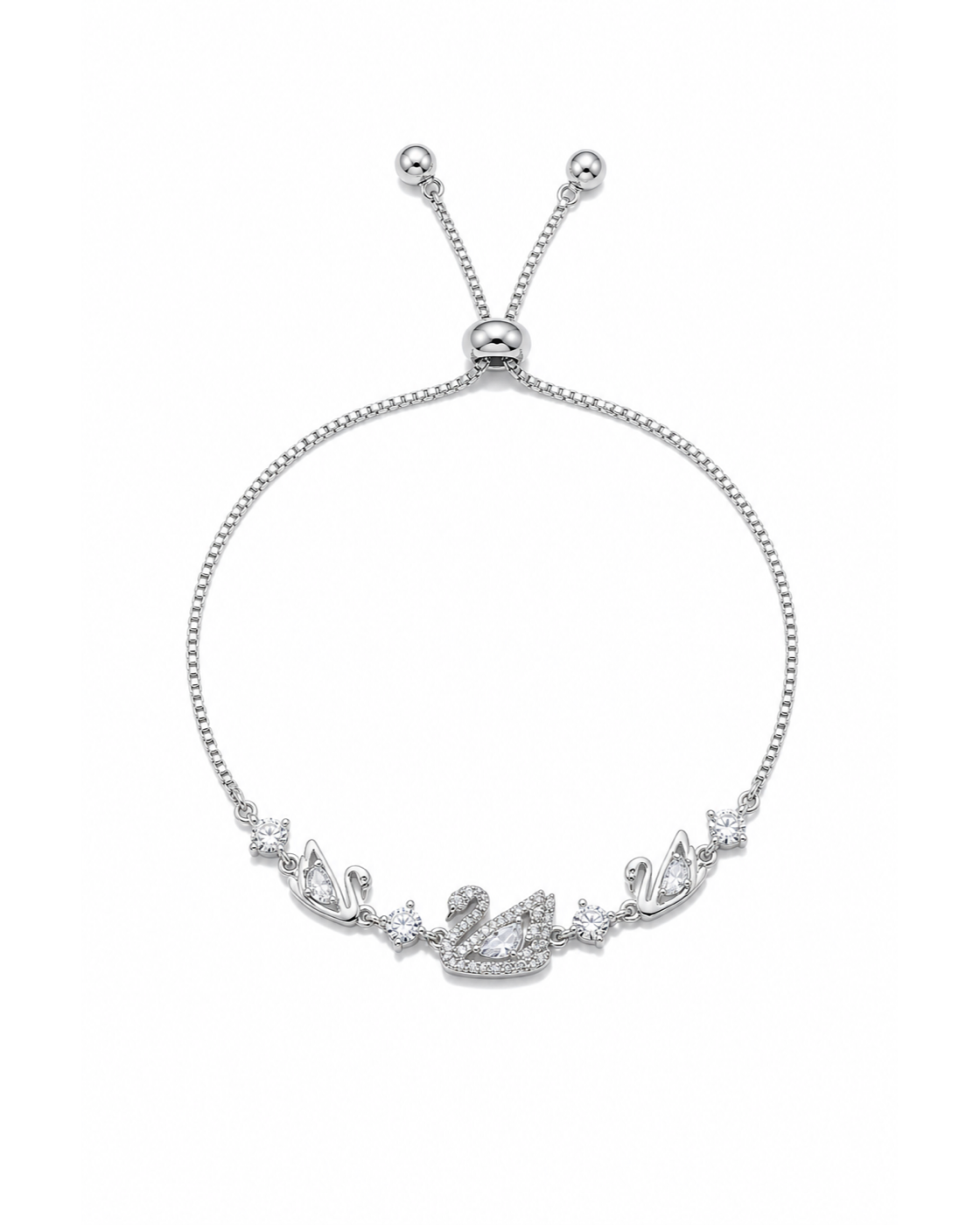 Rhodium Plated Swan Zircon Sliding Bracelet