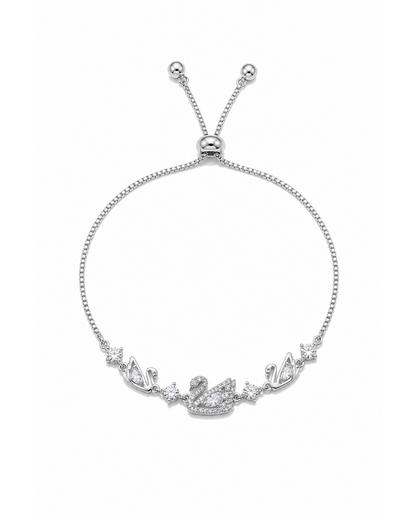 Rhodium Plated Swan Zircon Sliding Bracelet