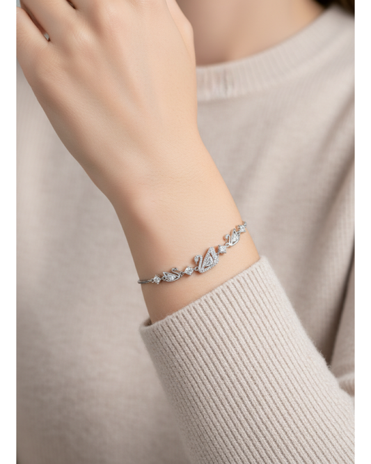 Rhodium Plated Swan Zircon Sliding Bracelet