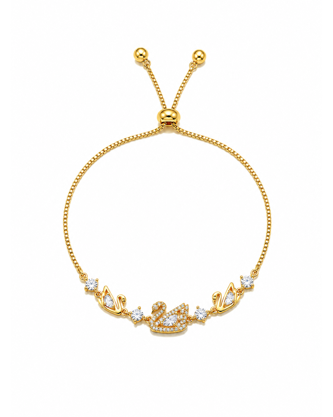 Gold Plated Swan Adjustable Zircon Bracelet