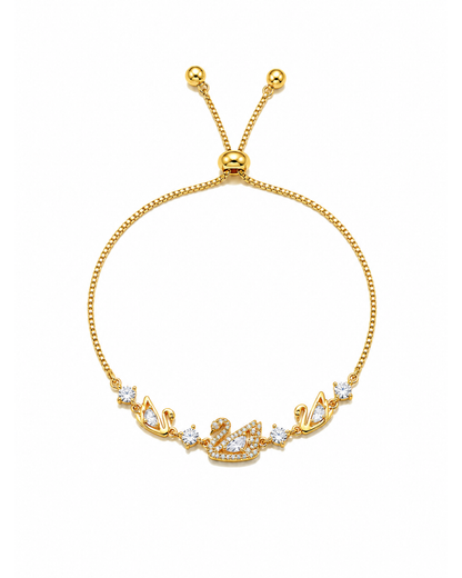 Gold Plated Swan Adjustable Zircon Bracelet