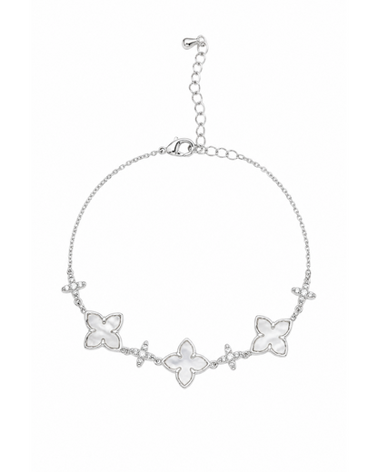 Rhodium Plated Mother-of-Pearl Flower Bracelet