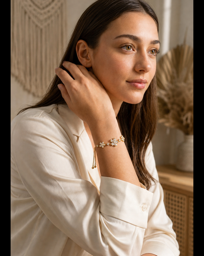 Gold Plated Floral Slider Bracelet
