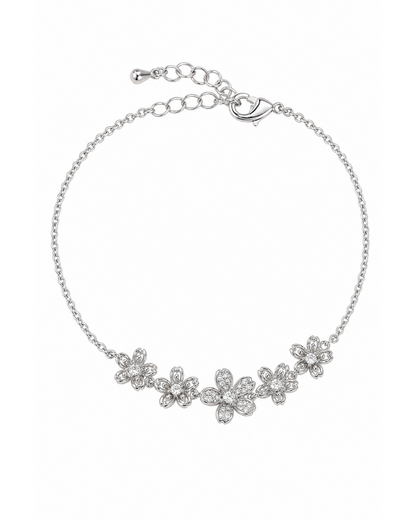 Rhodium Plated Floral Zircon Bracelet