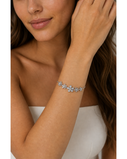 Rhodium Plated Floral Zircon Bracelet
