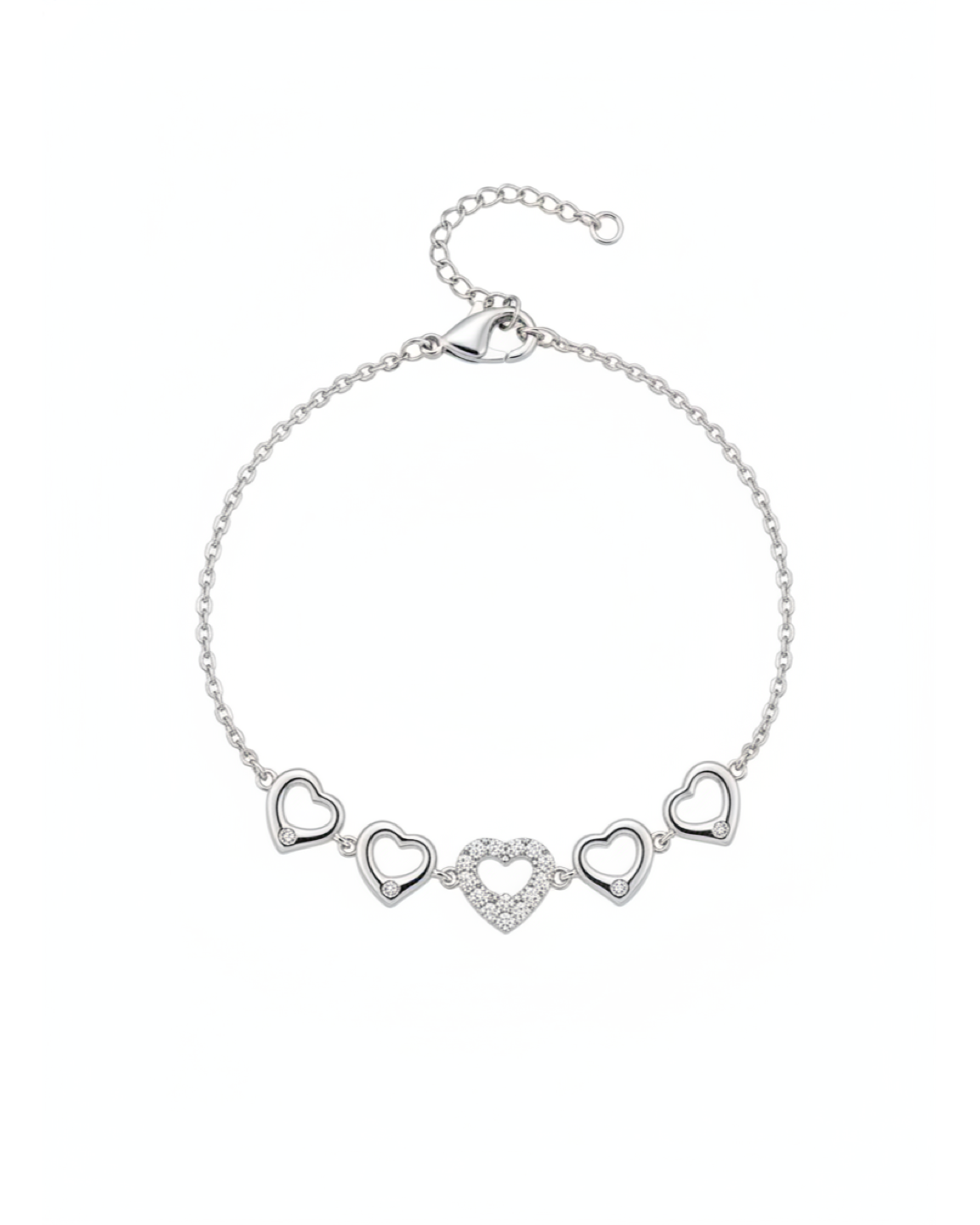 Rhodium Plated Open Heart Zircon Bracelet