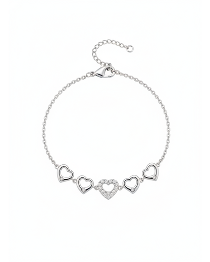 Rhodium Plated Open Heart Zircon Bracelet