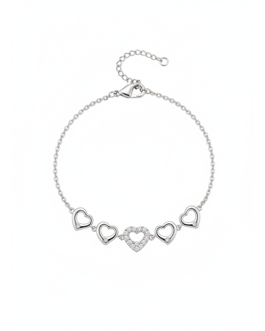 Rhodium Plated Open Heart Zircon Bracelet