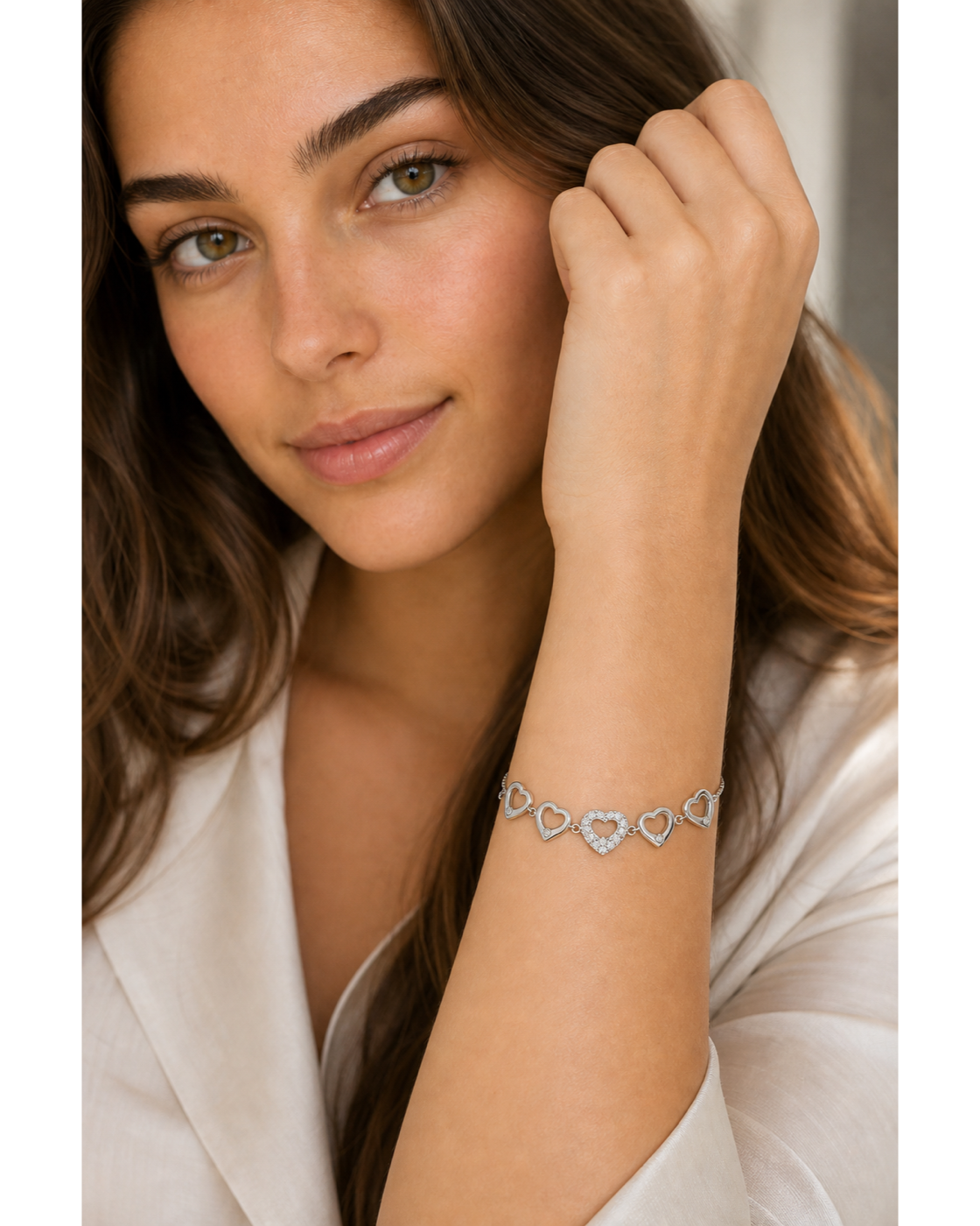Rhodium Plated Open Heart Zircon Bracelet