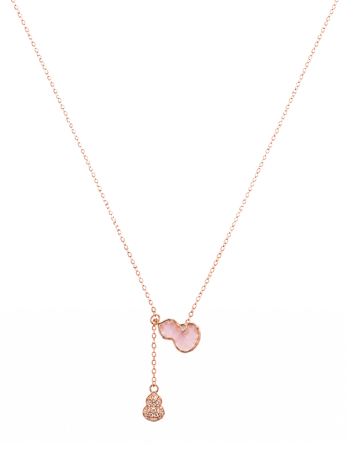 Rose Gold Plated Pink Heart Drop Sterling Silver Necklace