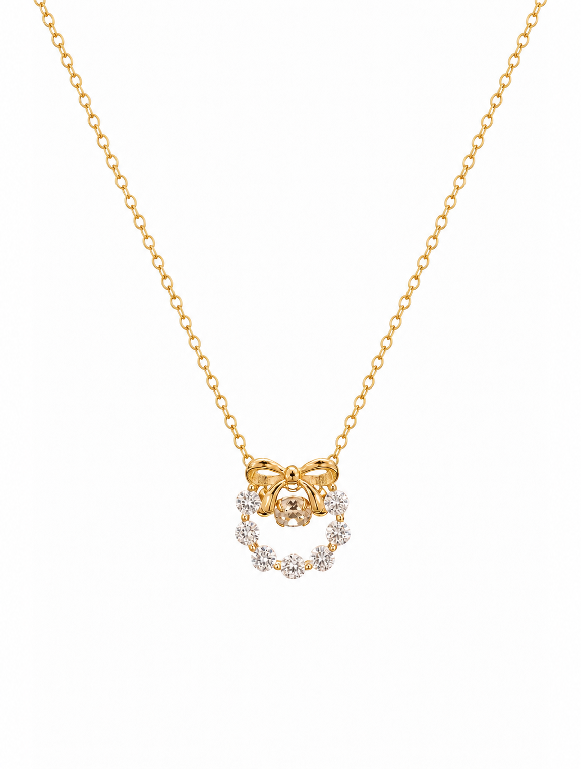 Gold Plated Sterling Silver Bow Zircon Necklace