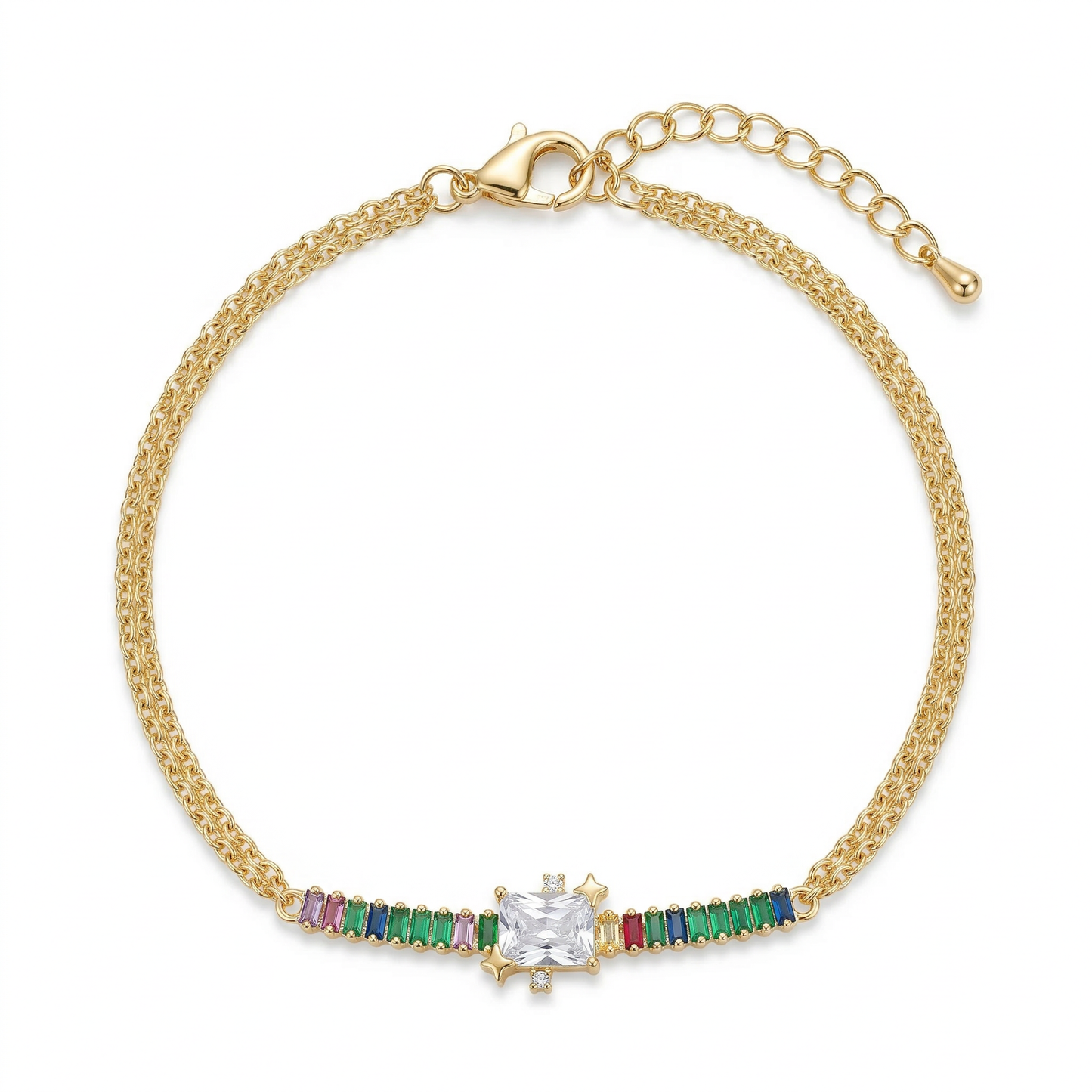 Rainbow Baguette Zircon Gold Plated Bracelet