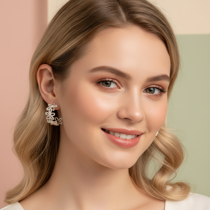 Silver Daisy Bloom Hoop Earrings