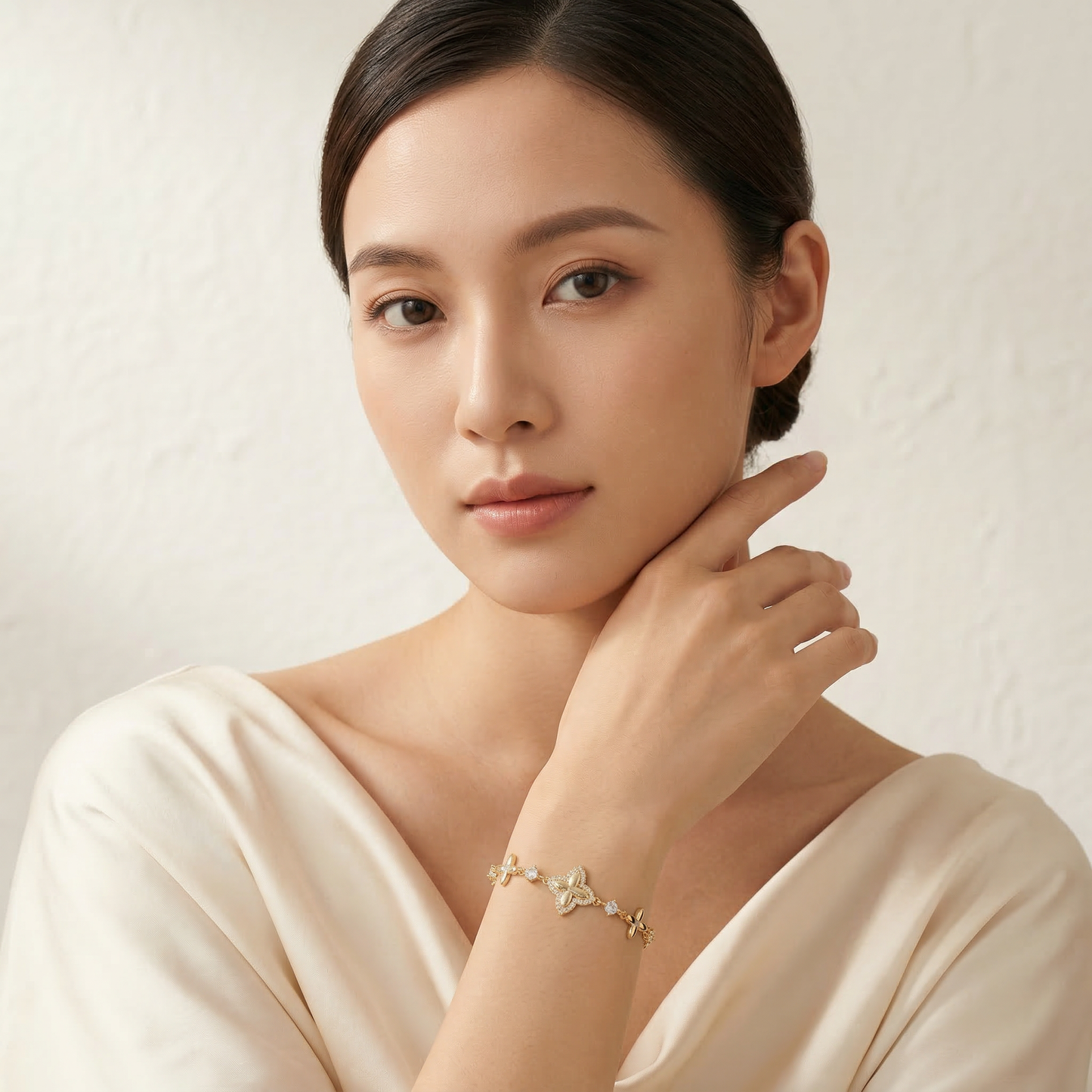 Vintage Floral Zircon Gold Plated Bracelet