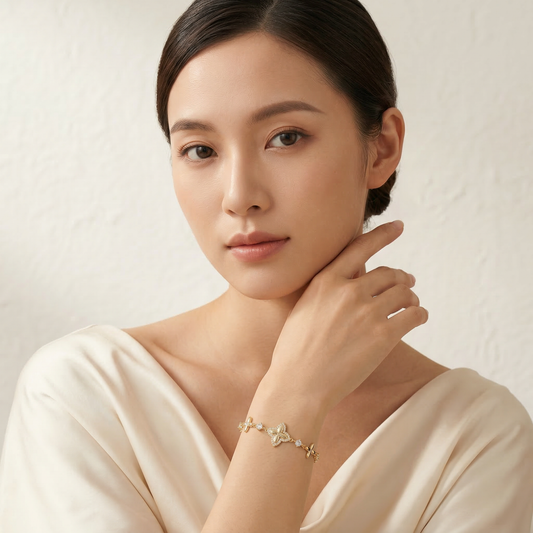 Vintage Floral Zircon Gold Plated Bracelet