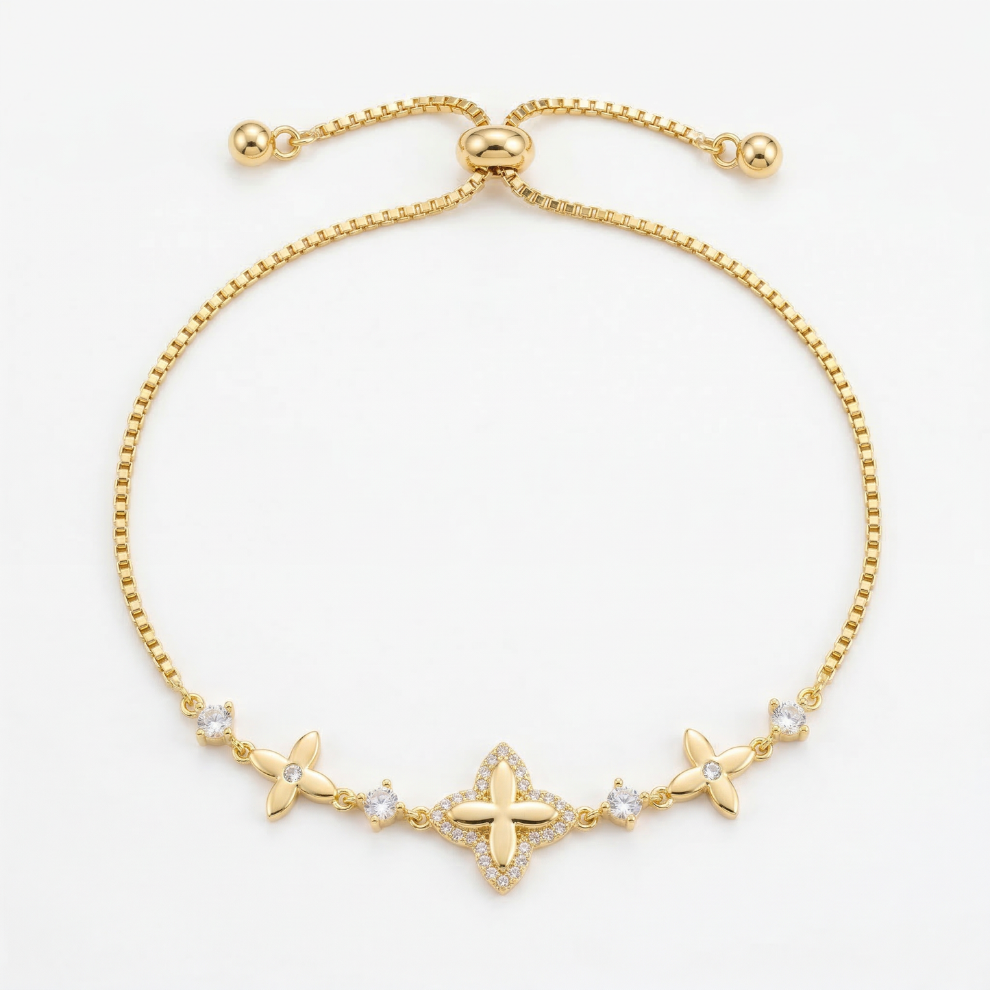 Vintage Floral Zircon Gold Plated Bracelet