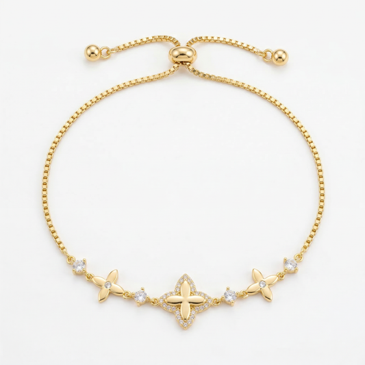 Vintage Floral Zircon Gold Plated Bracelet