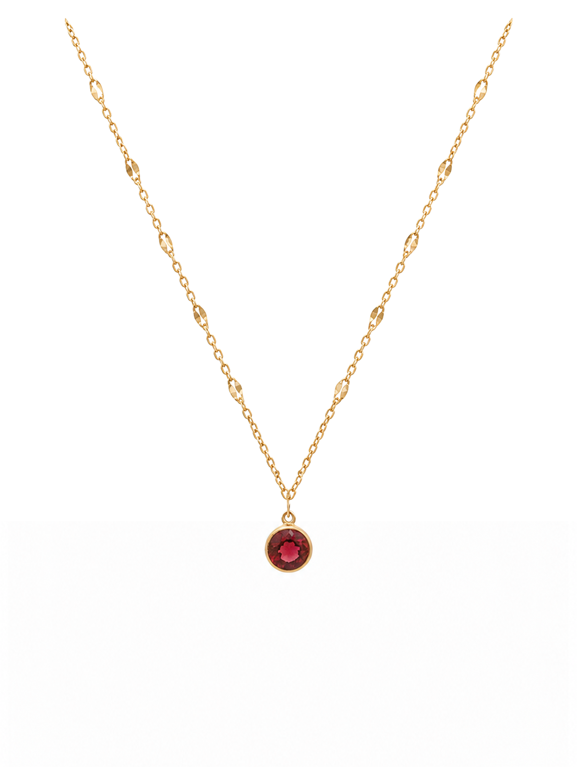 Gold Plated Red Zircon Bezel Pendant Necklace